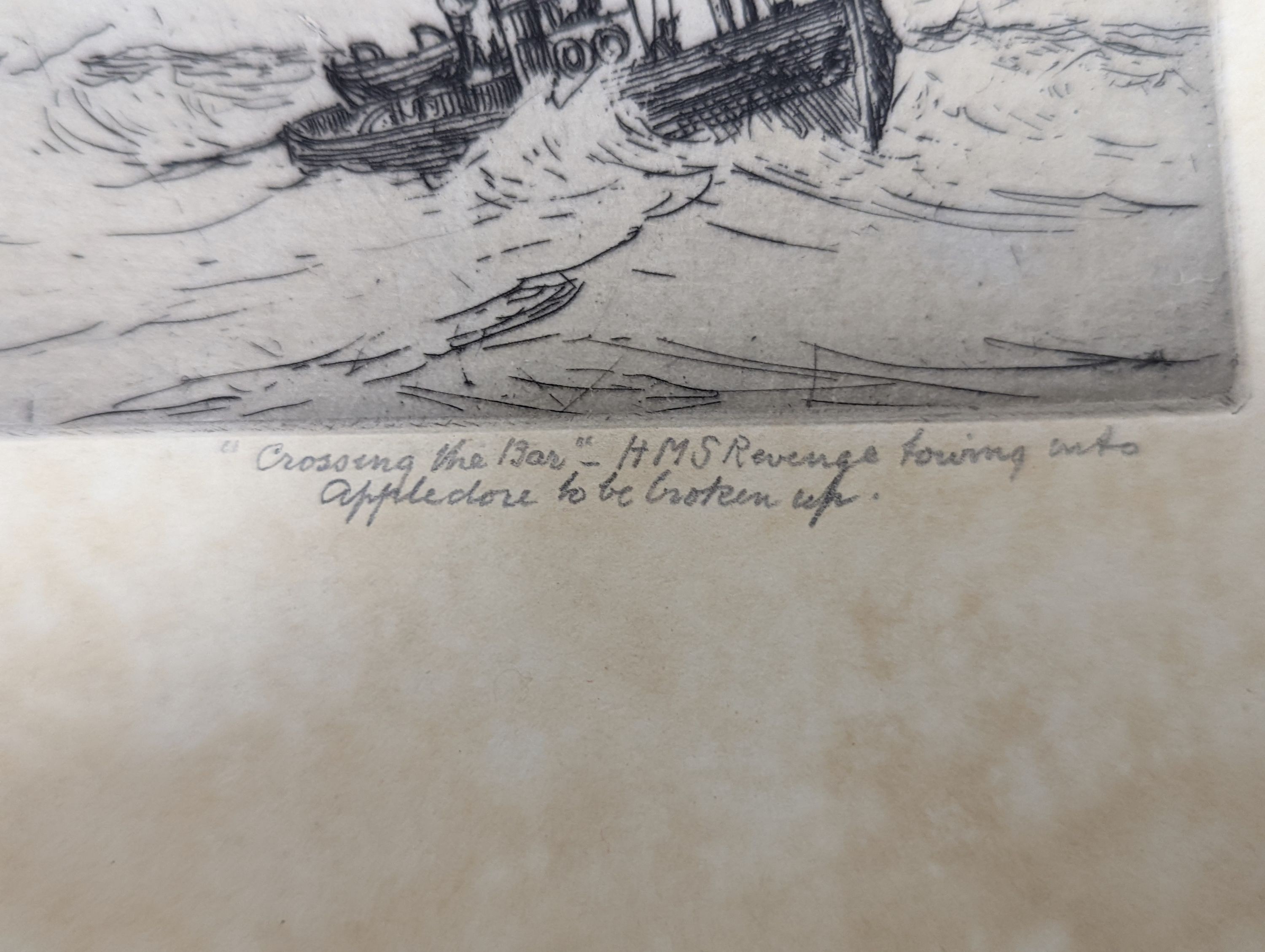 Nelson Dawson (1859-1941) an original drawing and the corresponding etching, 'Crossing The Bar -